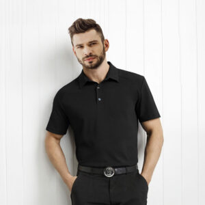 Mens Short-Sleeve Antimicrobial Cooling UPF 30+ Equestrian Polo Shirt with Three Buttons
