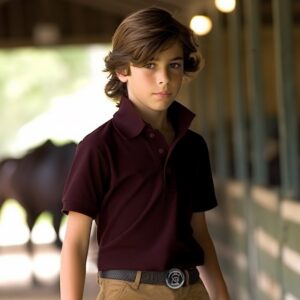 Customizable Youth UPF 30+ Equestrian Polo Shirt Maroon
