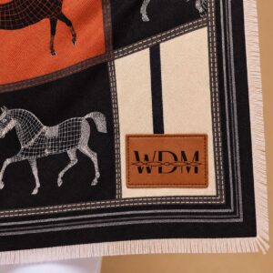 Personalized Equestrian Scarf – Cadence Horse Motif Oversized Wrap with Custom Vegan Leather Patch