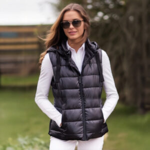 Ladies Winter EQ Puffer Vest with Removable Hood and Split Side Zippers
