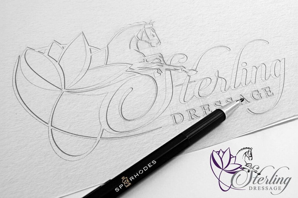 Insight 1 - Demystifying Equestrian Logo Design 1 hand-illustrated horse logos, dressage horse logo, custom equestrian logo, hand drawn dressage horse logo, correct dressage horse logo, sp rhodes, elizabeth rhodes
