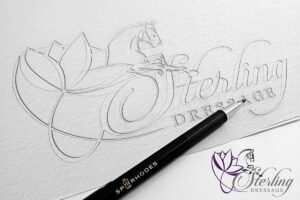 hand-illustrated horse logos, dressage horse logo, custom equestrian logo, hand drawn dressage horse logo, correct dressage horse logo, sp rhodes, elizabeth rhodes