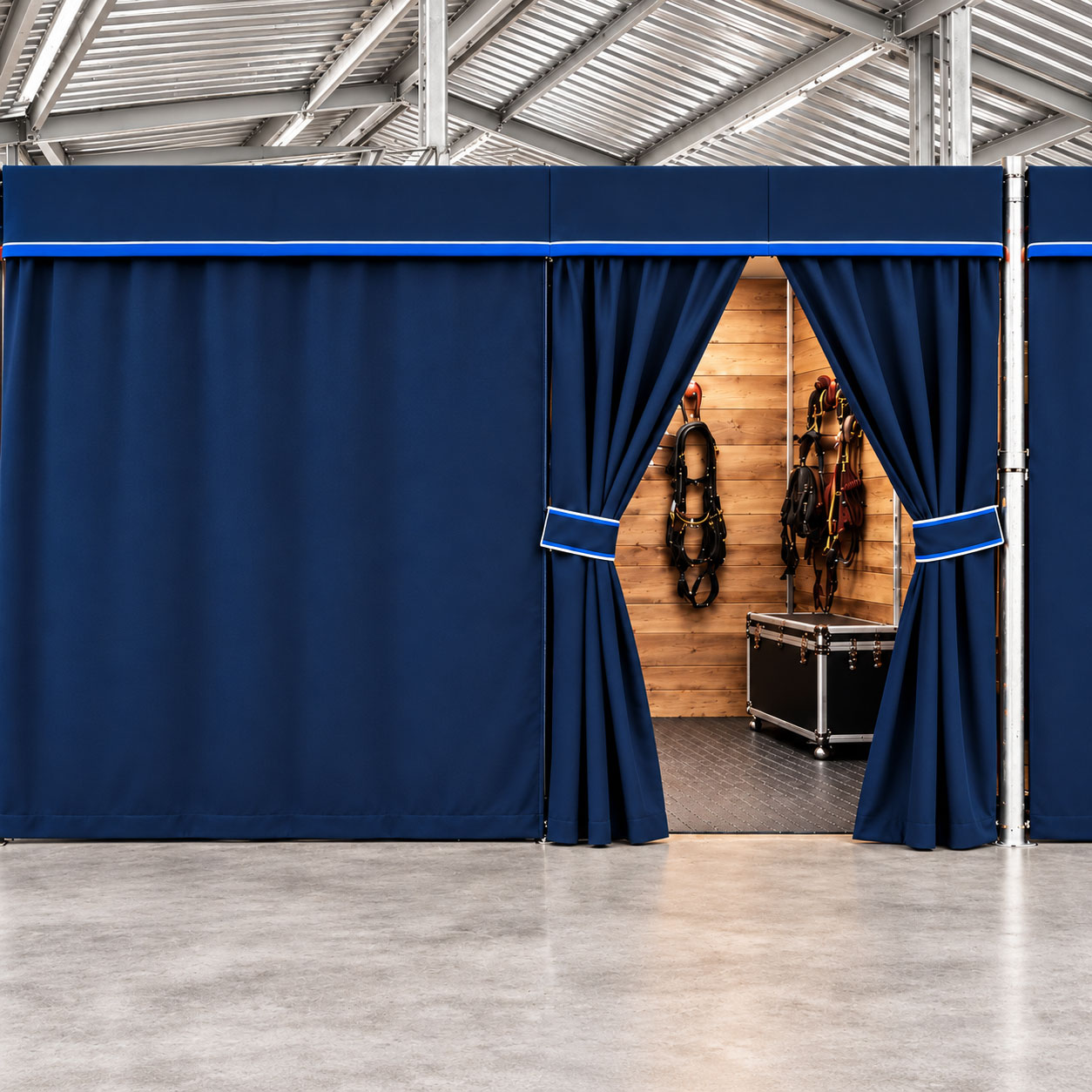 Custom Sunbrella Horse Show Stall/Tack Room Curtain System - 10 ft 1 Custom Sunbrella Horse Show Stall/Tack Room Curtain System - 10 ft