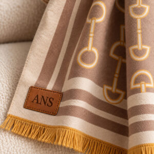 Bit by Bit personalized equestrian scarf with custom vegan leather patch