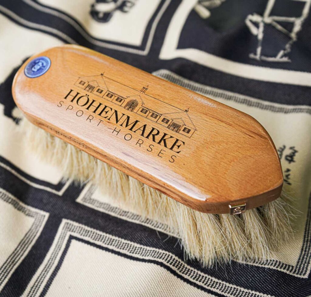 SP Rhodes custom engraved horse gift body brush with farm logo