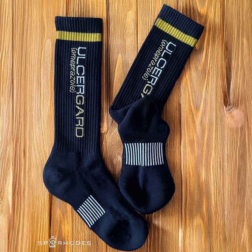 Custom team equestrian boot socks manufactured by SP RHODES