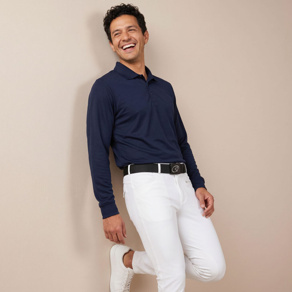 Mens Long-Sleeve Antimicrobial UPF 30+ Equestrian Polo